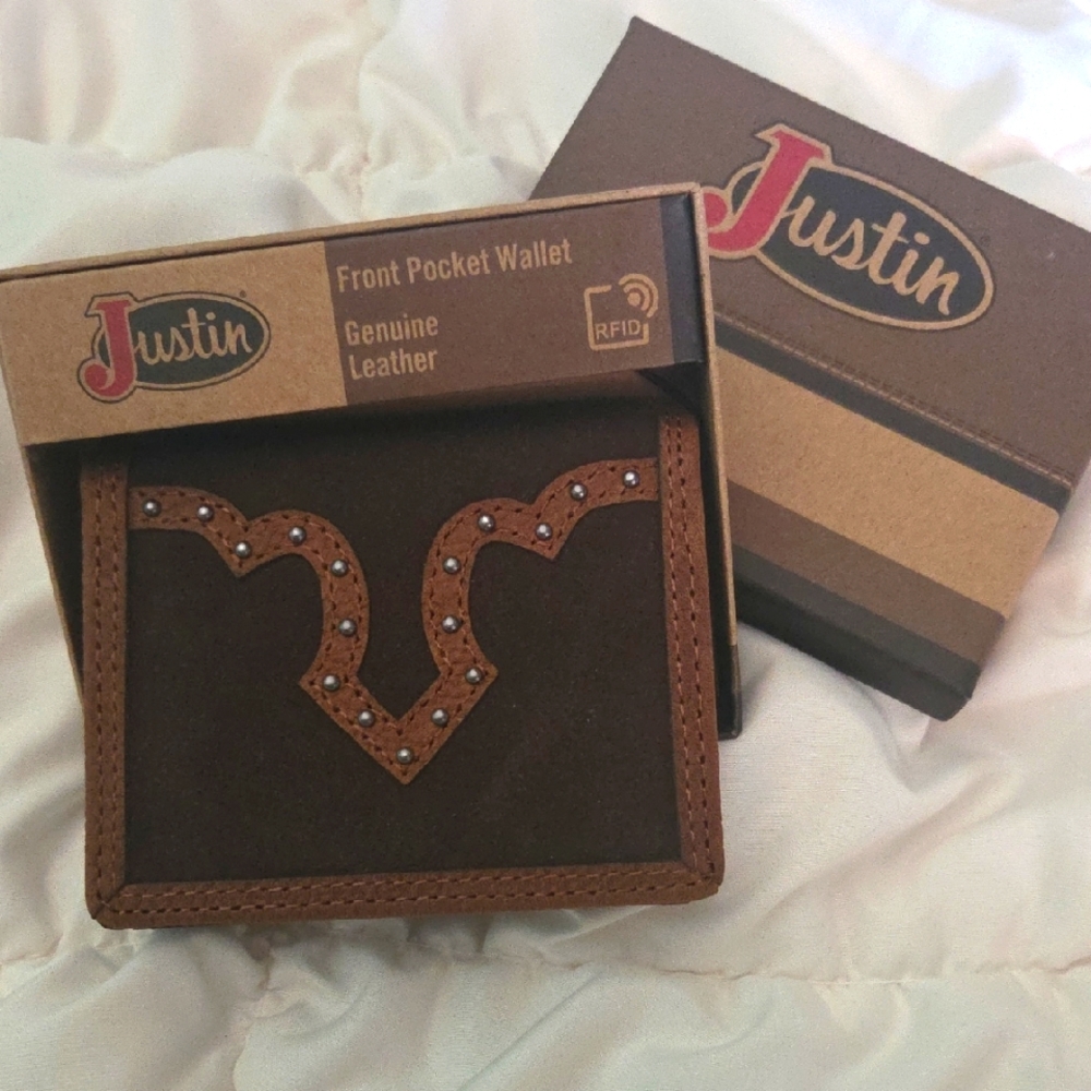 Justin Brown Leather Front Pocket Wallet